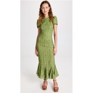 RHODE Green Floral Midi Dress